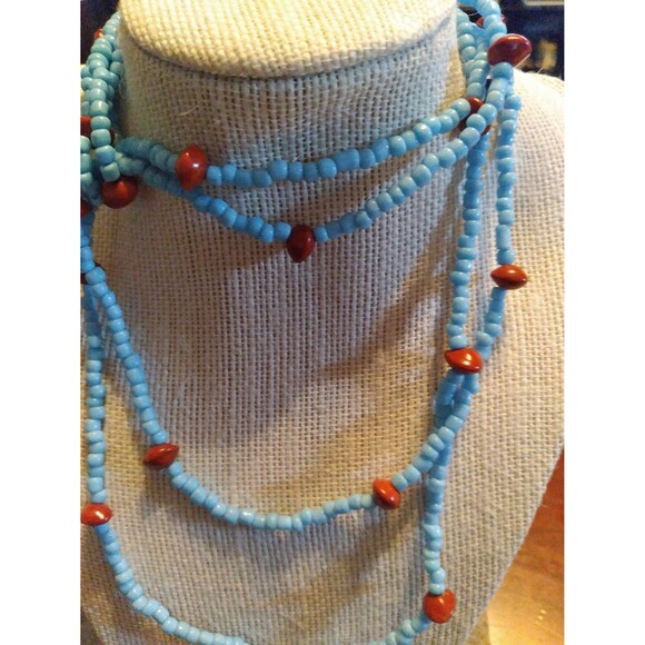 Urban Nomad Beaded Necklace Turquoise & Red Boho Layering Long - Picture 3 of 3